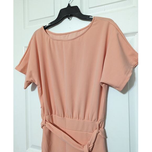 Womens Peach Belted Midi Dress Short Sleeve Office Cocktail Summer Party Dress S - Picture 10 of 14